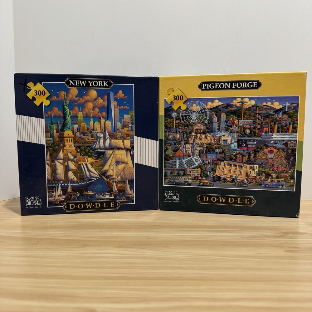 DOWDLE 300 Piece Puzzle Lot (2) New York & Pigeon Forge BUFFALO GAMES Complete